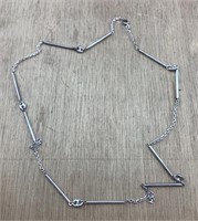 Long Sterling Sectioned Bar & Chain Necklace.