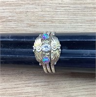 Vntg 2 Pc Sterling Ring Set With Tiny Opals