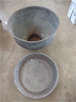 Galvanized strainer approx 14 in wide 10 in tall,