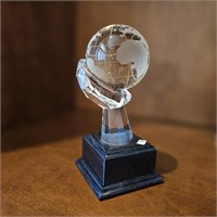 WOW Crystal Globe On Crystal Hand Sculpture HEAVY