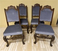 Stately Carved French Oak Upholstered Chairs.