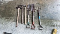 Yard and garden tools : act, sledge, shovels,