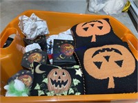 Tote of Halloween Ornaments and Small Decorations