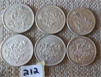 6 Canadian Silver Fifty Cents Coins