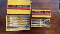 Two box sets of silver plate, knives and forks,