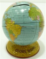 Vintage J. Chein Globe Bank Tin Litho Toy - Made