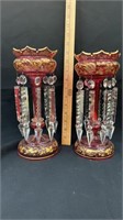 Pair of Victorian lusters with crystal prisms