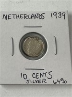 Netherlands 1939 10 Cents (64% Silver)