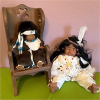 Native American Dolls with to Scale Wood Chair
