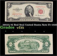 1953A $2 Red Seal United States Note Fr-1510 Grade
