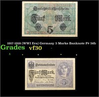 1917-1918 (WWI Era) Germany 5 Marks Banknote P# 56