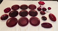 22 pcs Cranberry Red Glass Serving Dishes