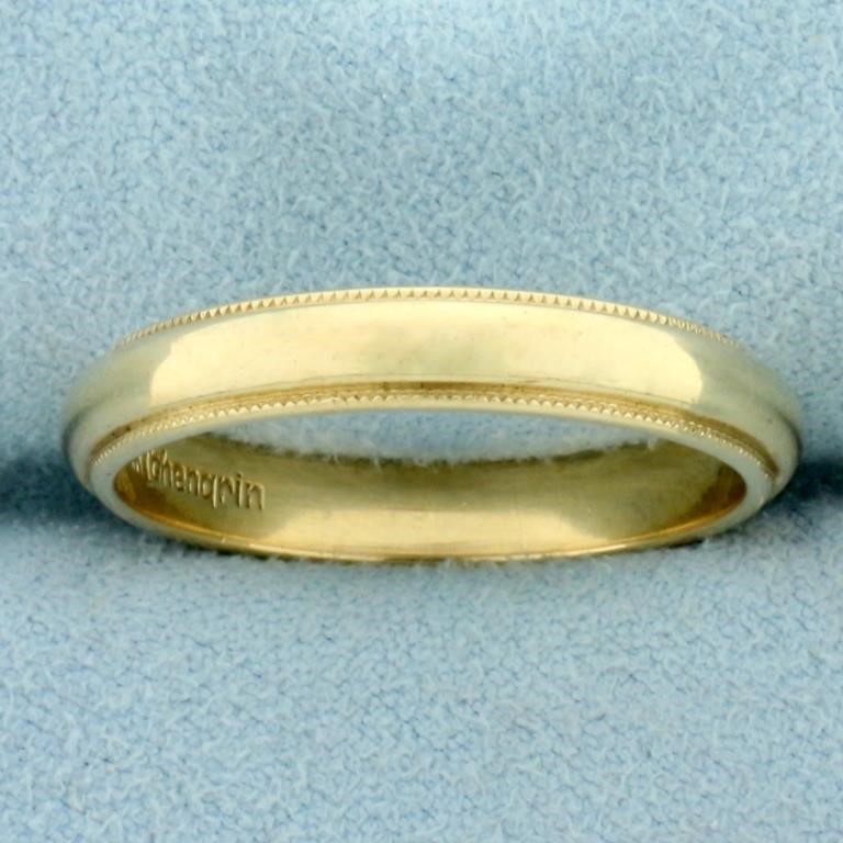 Mens Milgrain Beaded Edge Wedding Band Ring in 14K