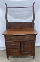 (F) Antique Oak Wash Stand Dresser With Towel