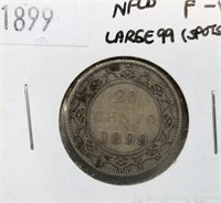 1899 Newfoundland 20 Cent F-vf Large