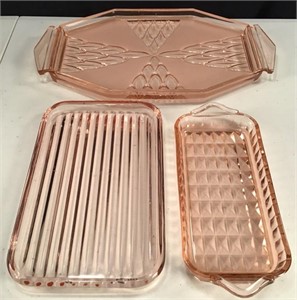 (3) Pink Serving Trays