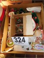 BOX OF ASSORTED CHRISTMAS DECORATIONS