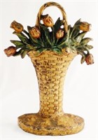 Cast Iron Doorstop Flowers in Woven Basket