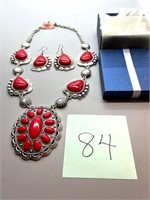 Red Teardrop Necklace and Earrings (new)