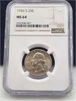1936-S Silver Washington Quarter NGC MS64