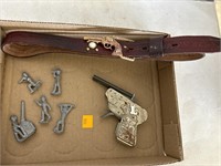Vntg Cap Gun, Metal Army Pieces, & Childs Belt
