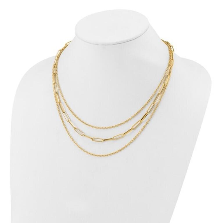 14K -Polished 3-strand Fancy Link Necklace