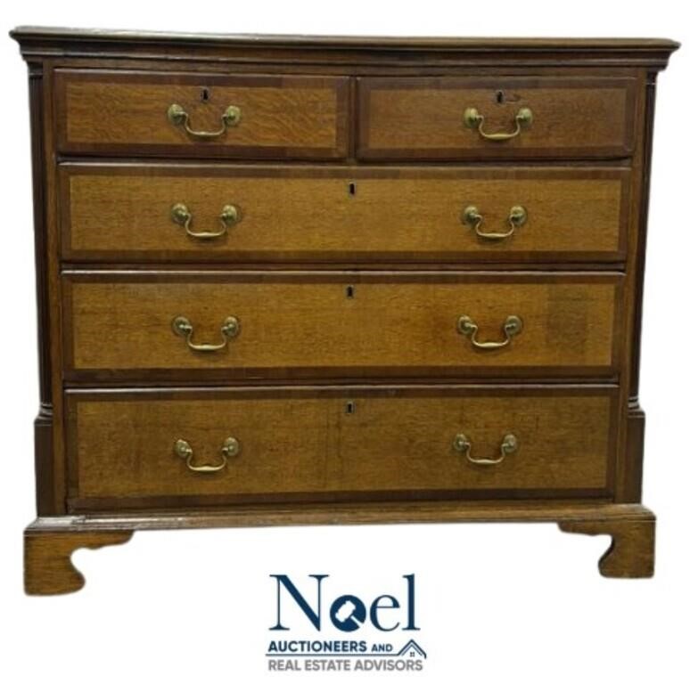 Ca. 1760 English Oak Chest W/ Walnut Fluted