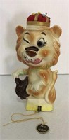 Vintage ceramic lion tape measure, pin cushion,