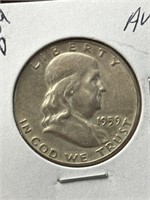 1959 D Ben Franklin Silver Half Dollar