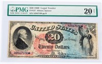 Coin 1869 $20 Treasury Note  Extremely Rare PMG 20
