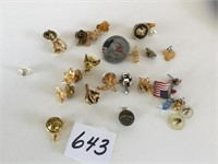 GROUP OF MISC PINS ANGELS PHONE FLAG ETC.