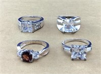 4 Nice Sterling Silver & CZ Size 7 Rings