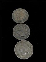 Three Antique 1C Indian Head Penny Coins- 1903,