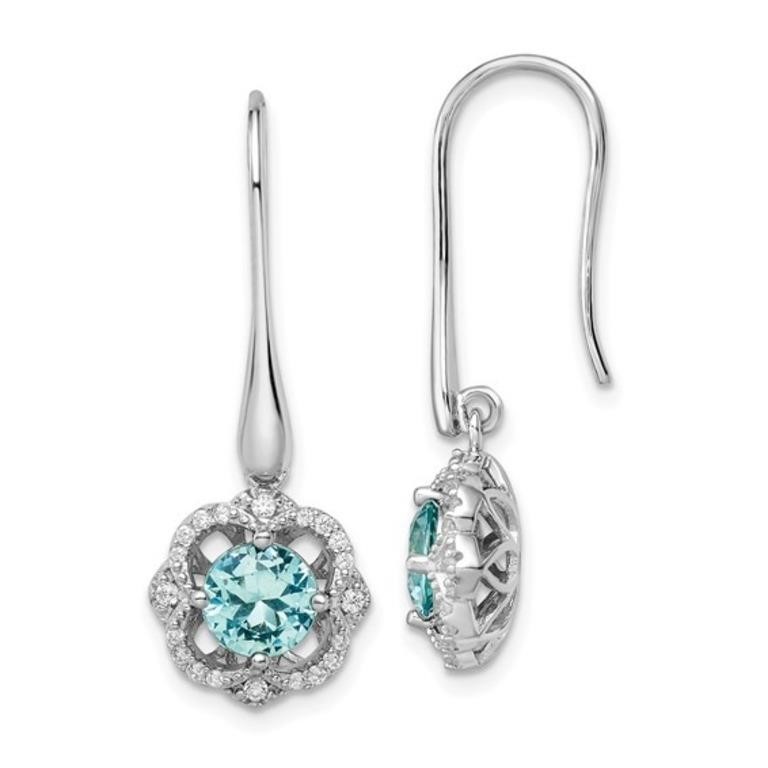 Sterling Silver Aqua White Crystal Dangle Earrings