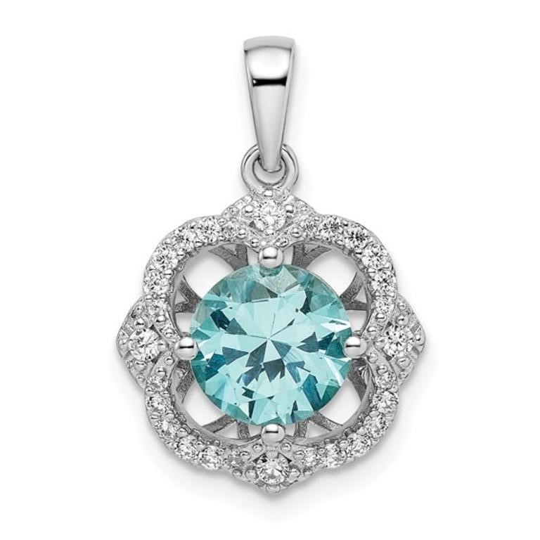 Sterling Silver  Aqua and White Crystal Pendant