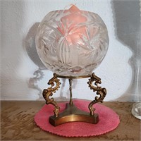 Lead Crystal Candle Holder on Brass Stand, Poland