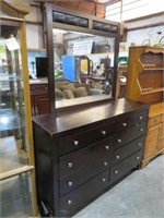 WOOD 8 DR DRESSER WITH MIRROR