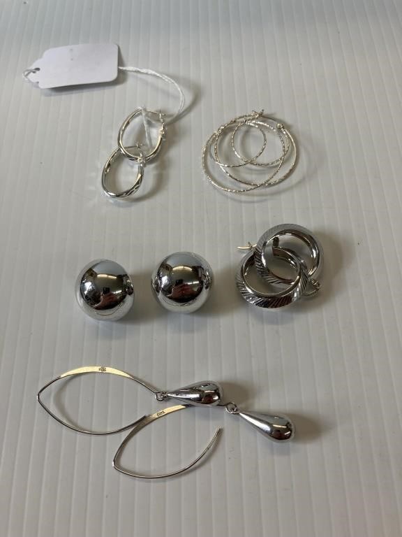 5 pair earrings - 4 marked .925