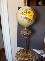 Three(3) Tier Brass Lamp with Hand Painted Globe