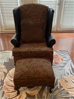 Faux Leather and Upholstered Chair, Ottoman