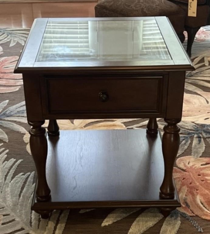 Wood and Glass Topped End Table