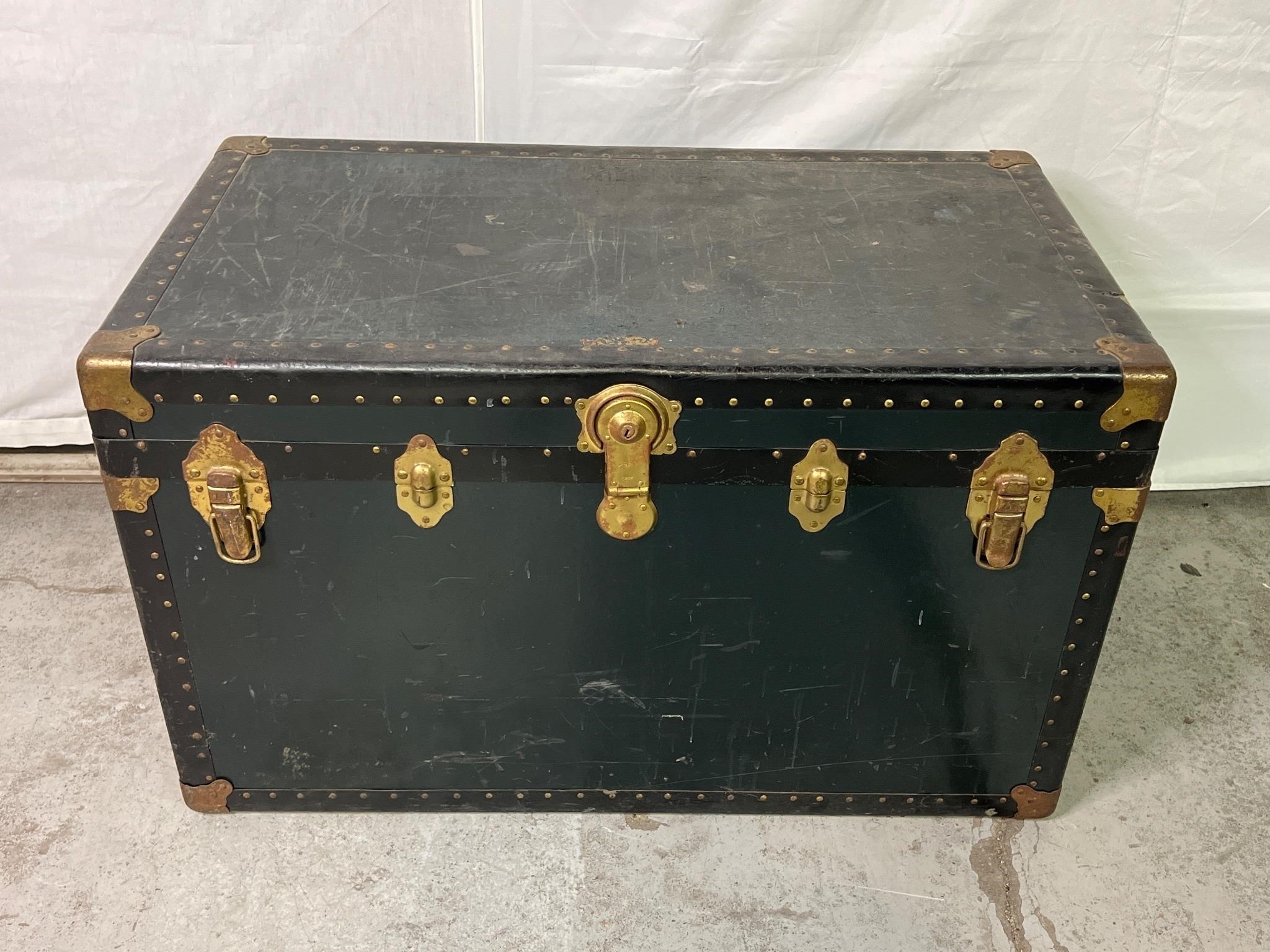 Antique Storage Trunk With Leather Handles