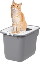 IRIS USA Top Entry Cat Litter Box  Gray/White