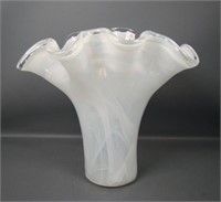 Murano? Italian Glass Ruffled Flower Vase
