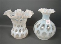 Two Fenton French Opal Coin Dot Vases