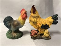 PAIR OF CHICKEN FIGURINES.  BISQUE CHINA  AND A