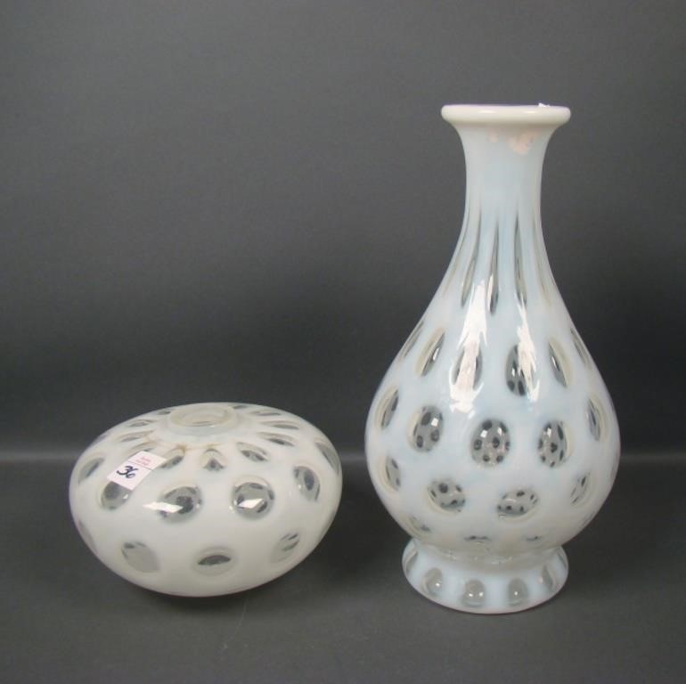 Two Fenton French Opal Coin Dot Lamp Parts