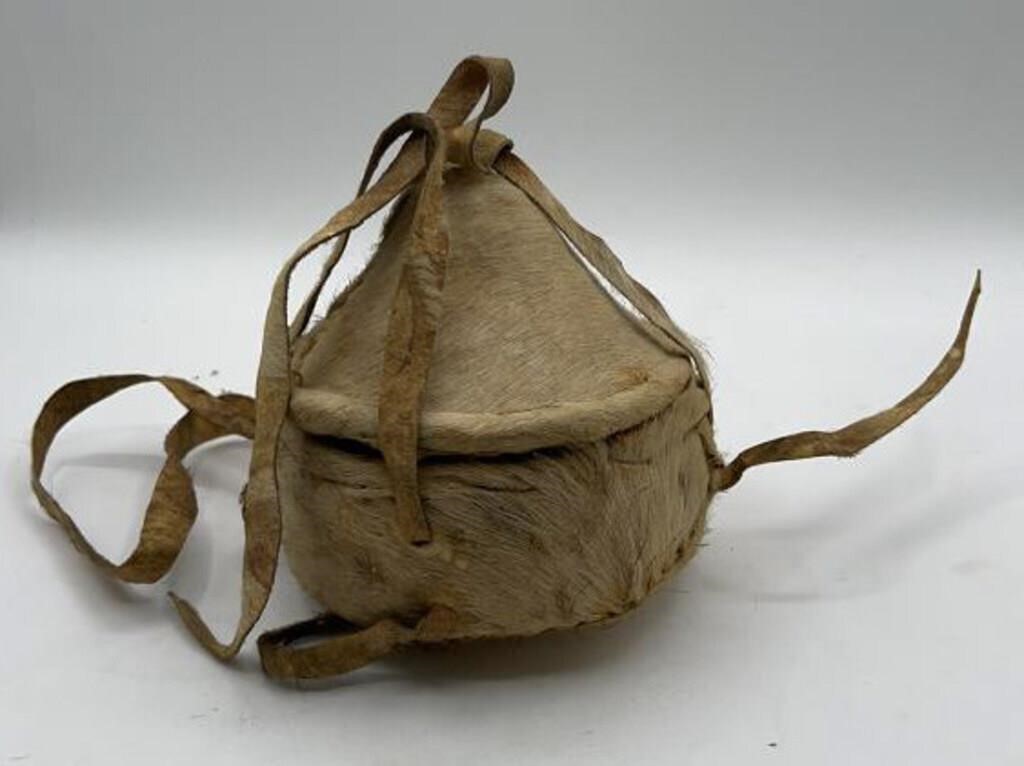 African Goat Skin Handmade Basket W/ Handles