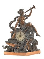 Cast Iron Nude w Trumpet Mantle Clock 12.5" H