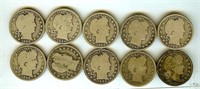 1892-1900 Barber 25c Nice Good 10pc Lot